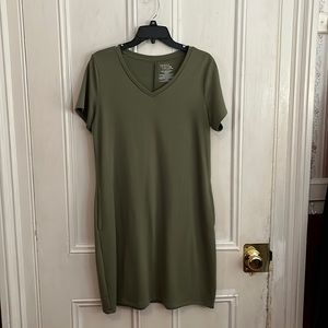 Olive shirt dress with pockets. Size Medium